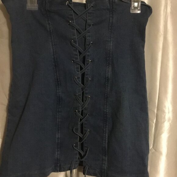 Shein Lace up High Waisted Corset Denim Jean Zip Up Skirt M - Picture 3 of 4